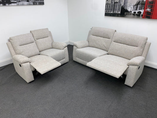 Bellamy Grey Fabric Reclining 3+2 Seater Sofa Set