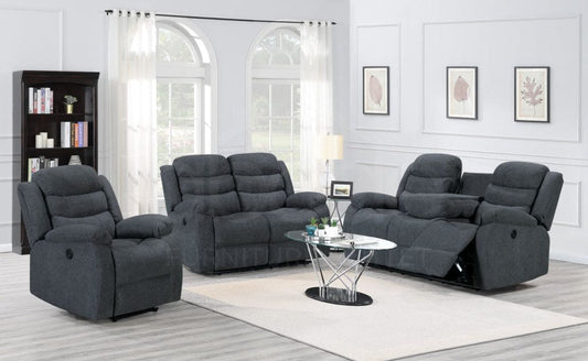 "Lawson" Electric / Power Reclining Charcoal Grey Fabric Sofa Set - USB Charging & Drinks Tray Table