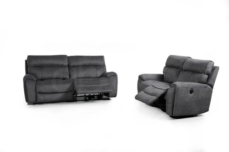 Portebello Electric Recliner Grey Fabric 3 Seater + 2 Seater + Armchair Sofa Suite Set