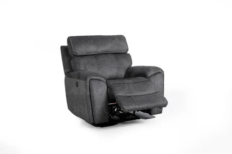 Portebello Electric Recliner Grey Fabric 3 Seater + 2 Seater + Armchair Sofa Suite Set