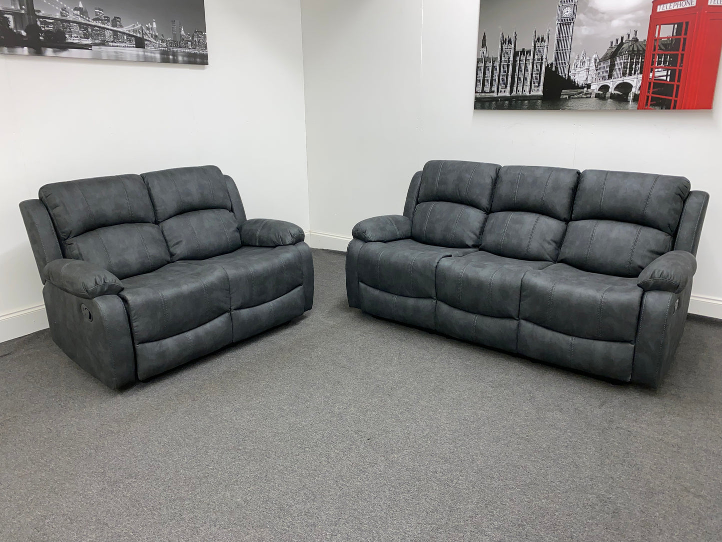 Willow Charcoal Grey Fabric Reclining 3+2 Seater Sofa Set