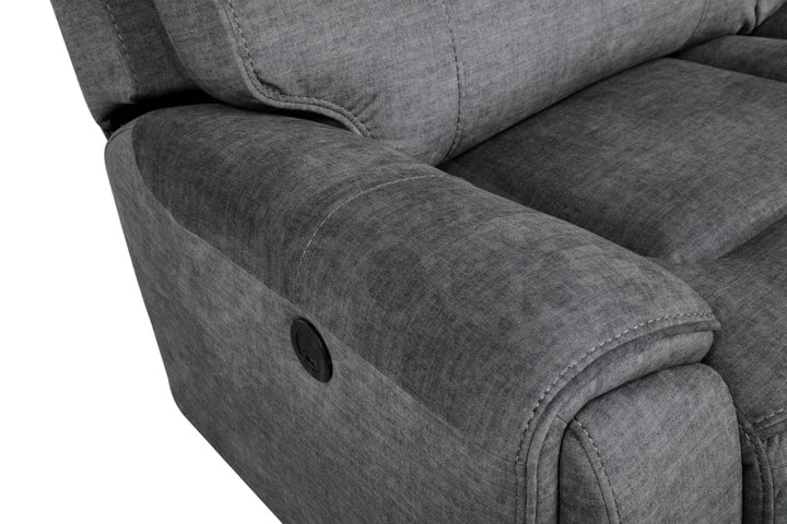 Portebello Electric / Power Recliner Grey Fabric Corner Sofa + USB Charging