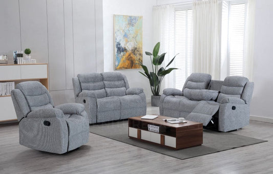 "Lawson" Manual Reclining  Grey Fabric Sofa Set - Drinks Tray Table