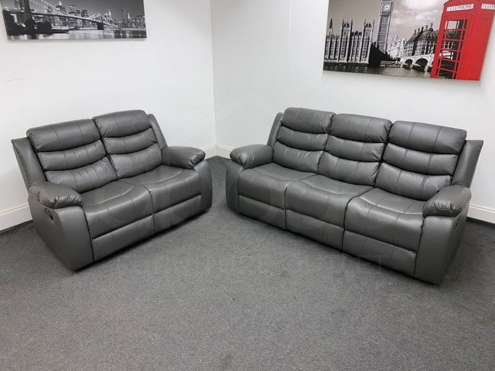 Landos Manual Recliner Grey Leather 3 + 2 Seater Sofa Set