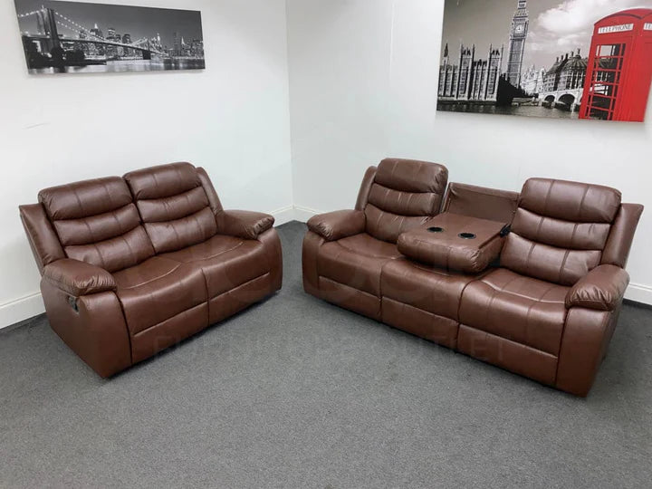 Landos Manual Recliner Brown Leather 3 + 2 Seater Sofa Set