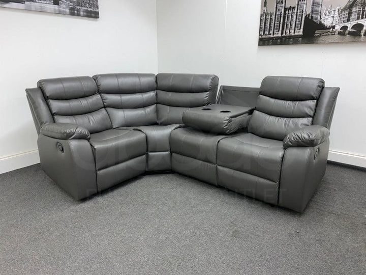 Landos Modular Recliner Grey Leather Corner Sofa