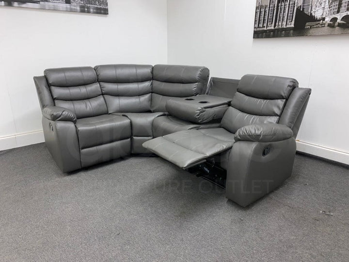 Landos Modular Recliner Grey Leather Corner Sofa