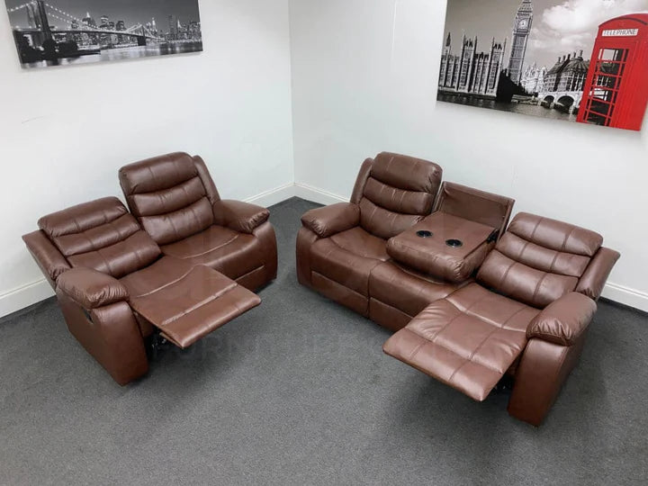 Landos Manual Recliner Brown Leather 3 + 2 Seater Sofa Set