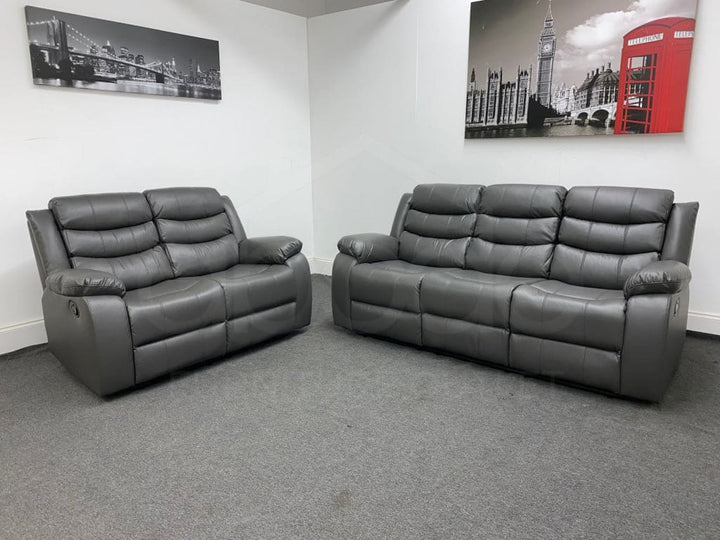 Landos Manual Recliner Grey Leather 3 + 2 Seater Sofa Set