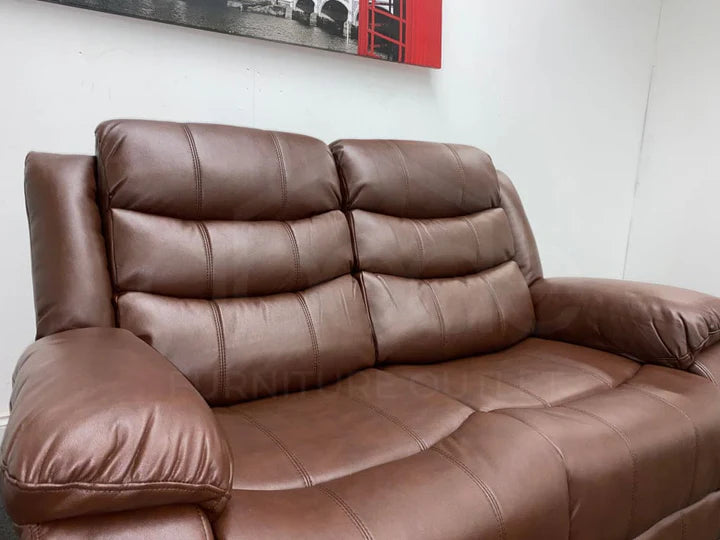 Landos Manual Recliner Brown Leather 3 + 2 Seater Sofa Set