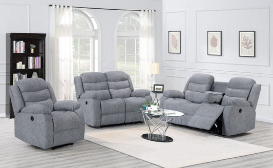 "Lawson" Electric / Power Reclining Grey Fabric Sofa Set - USB Charging & Drinks Tray Table