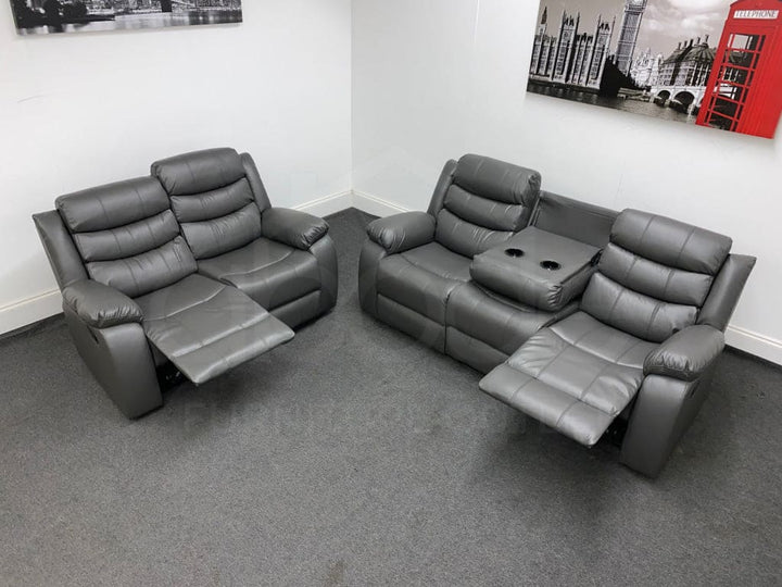 Landos Manual Recliner Grey Leather 3 + 2 Seater Sofa Set