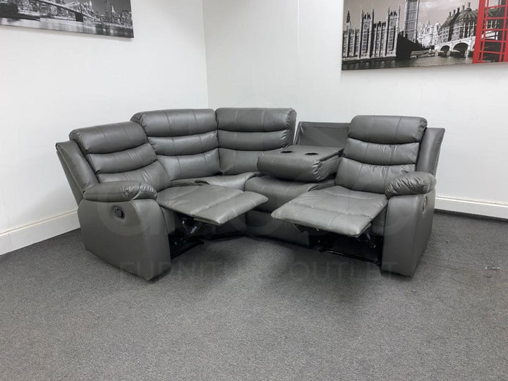 Landos Modular Recliner Grey Leather Corner Sofa