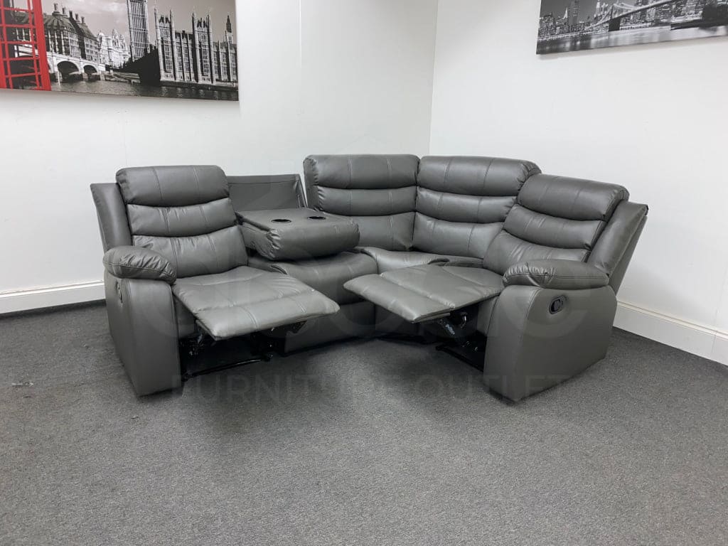 Landos Modular Recliner Grey Leather Corner Sofa