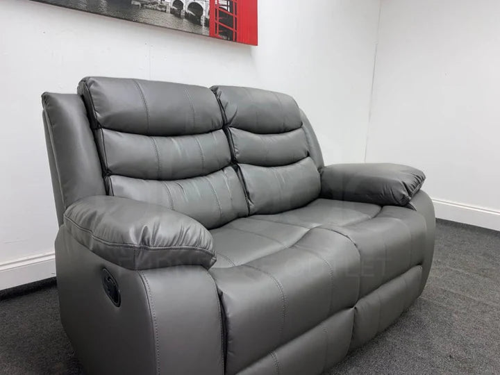 Landos Manual Recliner Grey Leather 3 + 2 Seater Sofa Set