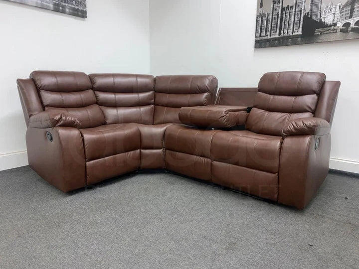 Landos Modular Recliner Brown Leather Corner Sofa