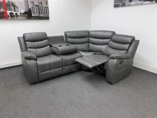 Landos Modular Recliner Grey Leather Corner Sofa