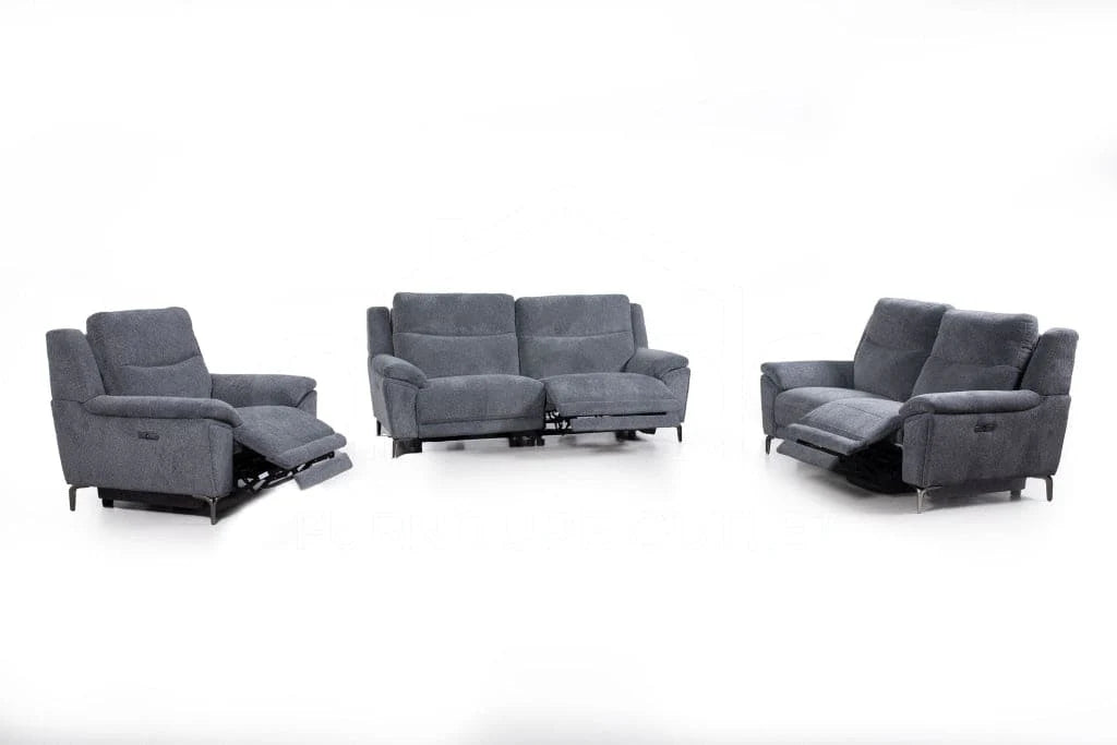 Wren Charcoal Fabric Electric / Power Reclining 3 Seater + 2 Seater + Armchair Sofa Suite Set