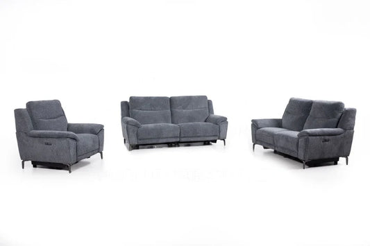 Wren Charcoal Fabric Electric / Power Reclining 3 Seater + 2 Seater + Armchair Sofa Suite Set