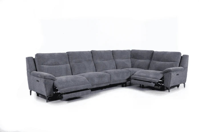 Wren Charcoal Fabric Electric / Power Reclining Sectional / Modular Corner Sofa Suite