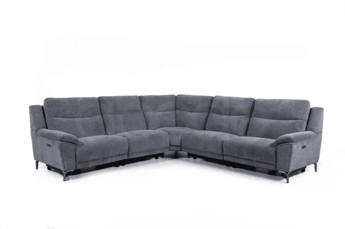 Wren Charcoal Fabric Electric / Power Reclining Sectional / Modular Corner Sofa Suite