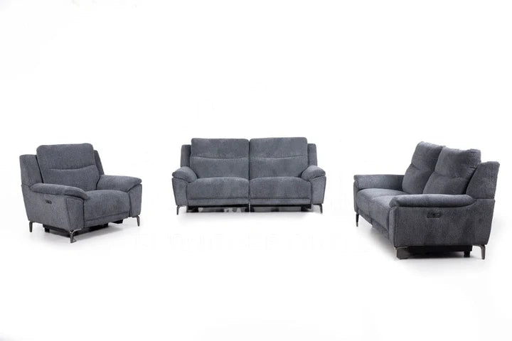 Wren Charcoal Fabric Electric / Power Reclining 3 Seater + 2 Seater + Armchair Sofa Suite Set